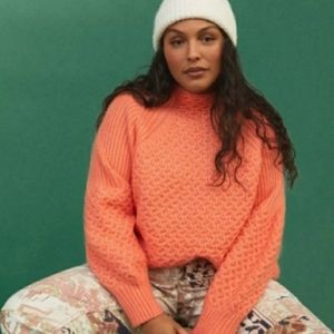 Anthropologie BIA Mock neck Tunic pullover orange funnel neck sweater XL